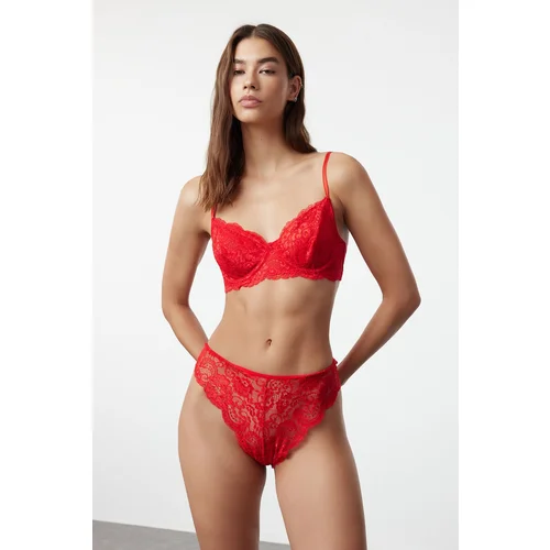 Trendyol Red Lace String Strap Underwire Coverless Knitted Underwear Set