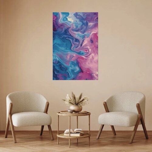 Plakat Night Flows - abstract waves in shades of blue and purple 29.7x42 Cene