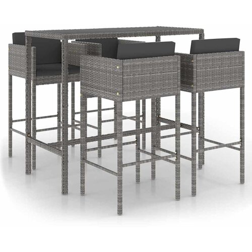  5-dijelni vrtni barski set od poliratana s jastucima sivi Siva 130 x 60 x 110 cm Slike