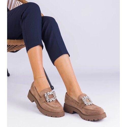 Gemre Beige women&amp;#039;s eco-suede loafers with elegant decoration Peletino Slike