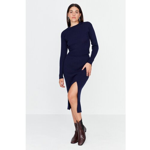Trendyol Navy Blue Slit Detailed Knitwear Bottom-Top Set Slike