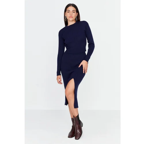 Trendyol Navy Blue Slit Detailed Knitwear Bottom-Top Set