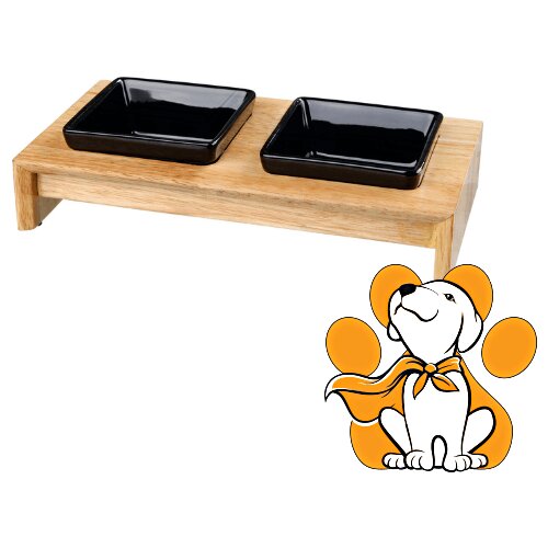 Trixie Set 2 Keramičke Činije Sa Drvenim Postoljem 2x400ml, Crne Cene