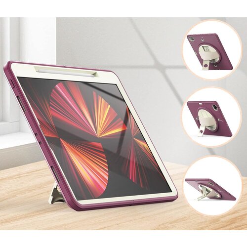 NIKCORP Ovitek za iPad Pro 11 / Air 5 / 4 s 360&amp;deg; vrtljivim stojalom, ročajem, naramnim trakom in prostorom za pisalo, bordo rdeč, (5000139231) Slike