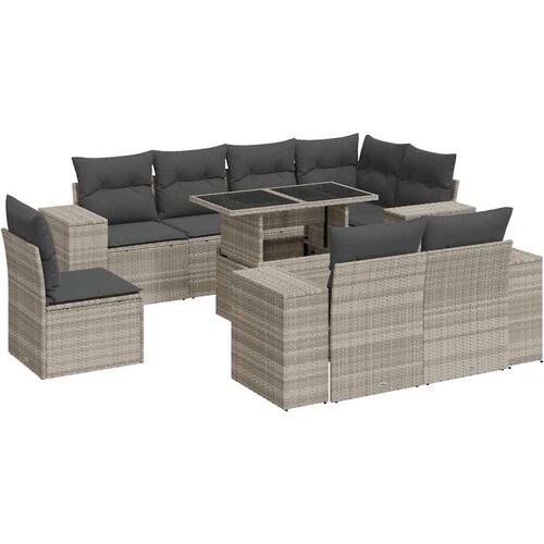 Maison Chic Seti vrtnega pohištva - Vrtna garnitura - Vrtni pohištvo set 9-delna z blazinami sv. siv poli ratan, (21804460) Cene