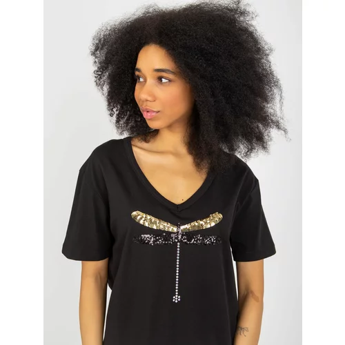 Fashion Hunters Black women's T-shirt with sequined application