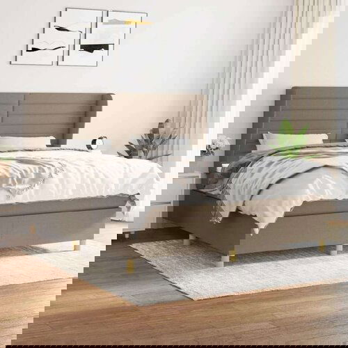  Box spring postelja z vzmetnico taupe 160x200 cm blago, (20893274) Slike