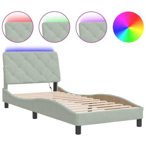 Maison Chic Posteljni okvir - Enojna postelja - Postelja za odrasle z LED lučkami svetlo siv 80x200 cm žamet, (21696103) Slike