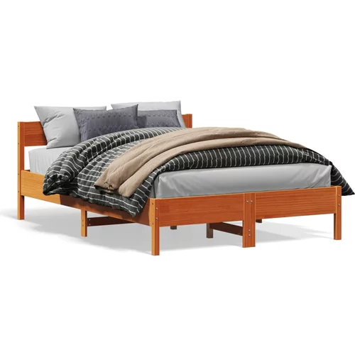 vidaXL Okvir kreveta s uzglavljem voštano smeđi 135x190 cm od borovine