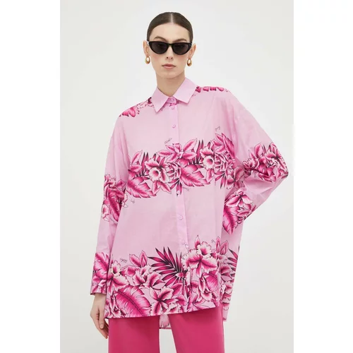 Pinko Pamučna košulja za žene, boja: ružičasta, relaxed, s klasičnim ovratnikom