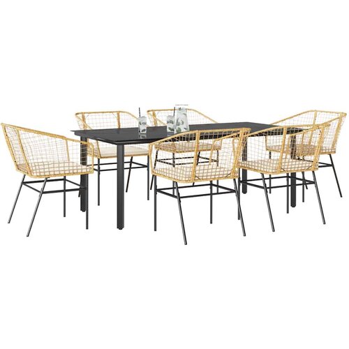  Vrtna garnitura - 6-dijelni vrtni blagovaonski set s jastucima poliratan i staklo Smeđa i krem ​​bijela 200 x 100 x 74 cm 6 Cijene