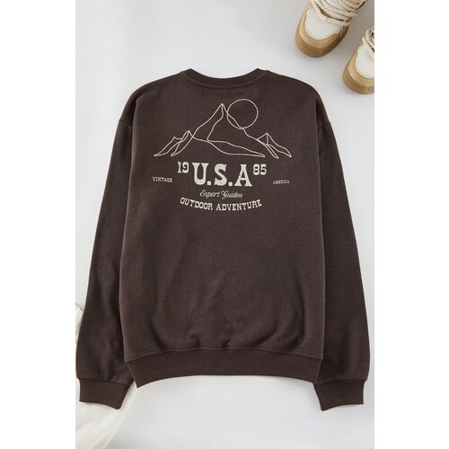 Trendyol Brown Oversize Sweatshirt with Fleece Inside Slike