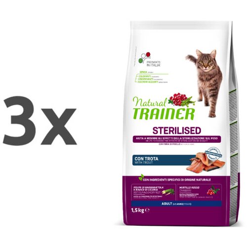 Natural trainer Cat Sterilised, postrv 3 x 1,5 kg Cene