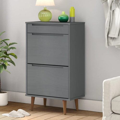 VidaXL Omara za čevlje MOLDE siva 59,5x35x103 cm trdna borovina Slike