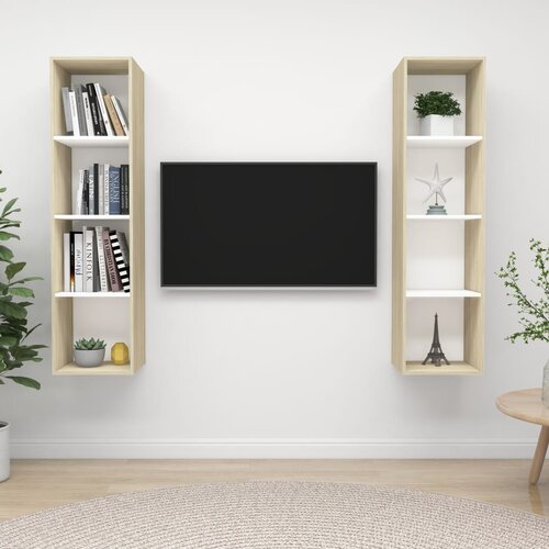 VidaXL Stenska TV omarica 2 kosa bela in sonoma hrast iverna plo&amp;scaron;ča, (20733396) Slike
