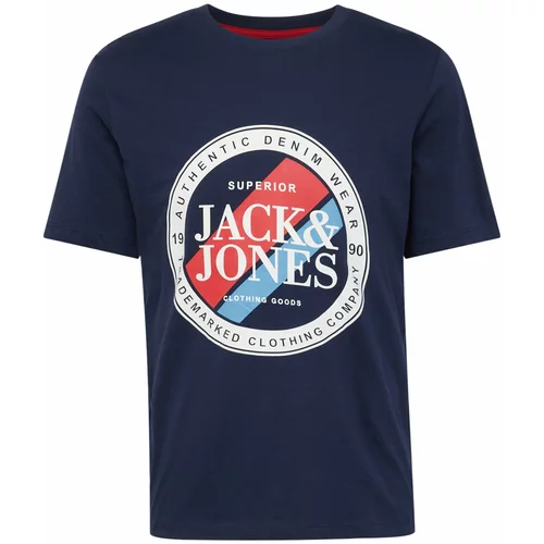 Jack & Jones Majica 'LOOF' mornarska / svetlo modra / rdeča / bela