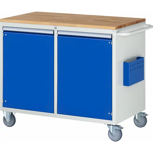 RAU Kompaktne delovne mize, pomične, 2 vrat, lesena delovna površina, svetlo siva / encijan modra