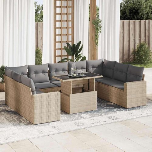 VidaXL 10-dijelni set vrtnih sofa s jastucima bež od poliratana Slike