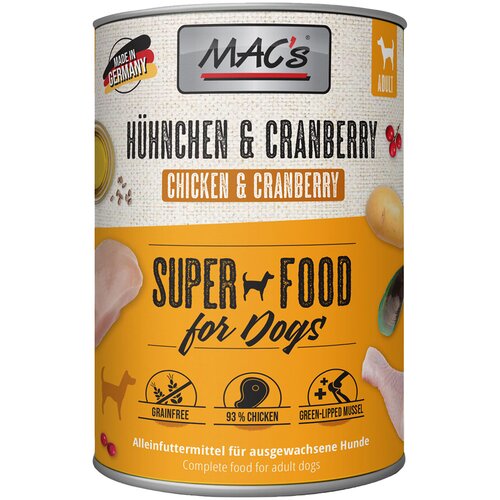  Varčno pakiranje MAC's Adult Superfood 12 x 400 g - Pi&scaron;čanec in brusnice Cijene