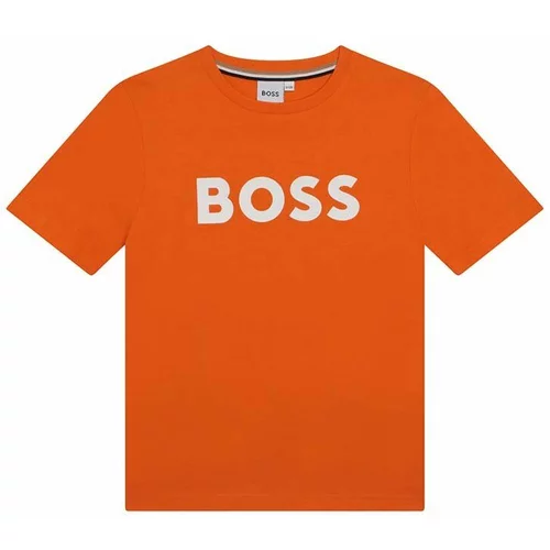 Boss Otroška bombažna kratka majica oranžna barva