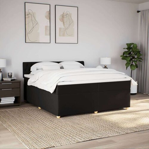VidaXL Krevet s oprugama i madracem crni 200x200 cm od tkanine Slike