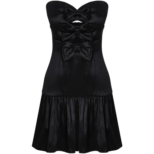 Trendyol Black A-Line Strapless Bow Detail Woven Short Elegant Dress