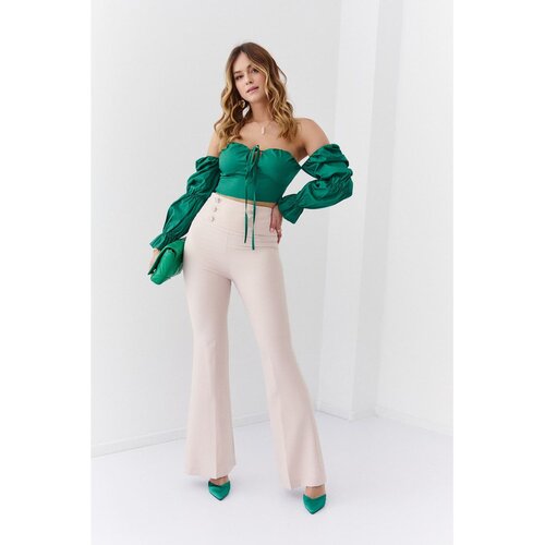Fasardi Elegant women&amp;#039;s beige flared pants with a crease Slike