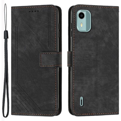 INORCO Preklopna torbica za Nokia C12 4G / C12 Pro / C12 Plus Skin-touch stojalo z natisnjenimi črtami PU usnjen denarnica ovitek za telefon, (22035973) Cene