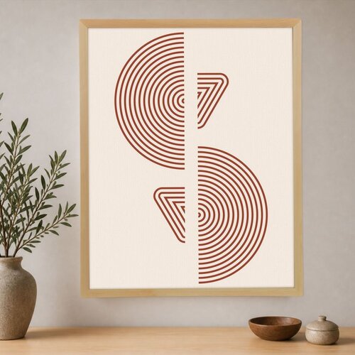 Wallxpert uramljena slika na platnu Cc-D-Ah-1036, koncentrični polukrugovi i trouglovi u terakota boji, 45 x 60 cm Slike
