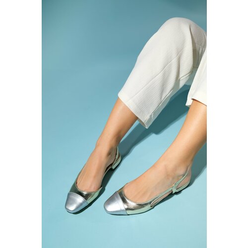 LuviShoes LUJO Gold-Silver Women's Open-Back Flat Ballerina Shoes Slike