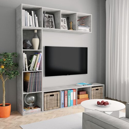 VidaXL 3-dijelni set ormarića za knjige/TV boja betona 180x30x180 cm Slike