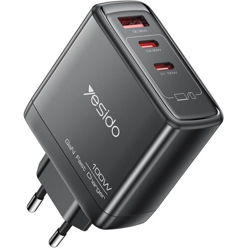  Zidni punjač Yesido YC142 100W 5A 1 x USB-A - 2 x USB-C crni Slike