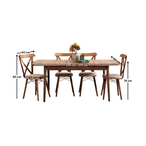 Hanah home Set Trpezarijski sto i 4 stolice Cenova Brown Slike