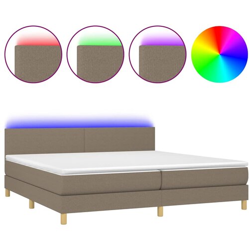  Krevet box spring s madracem LED smeđesivi 200x200 cm tkanina Slike