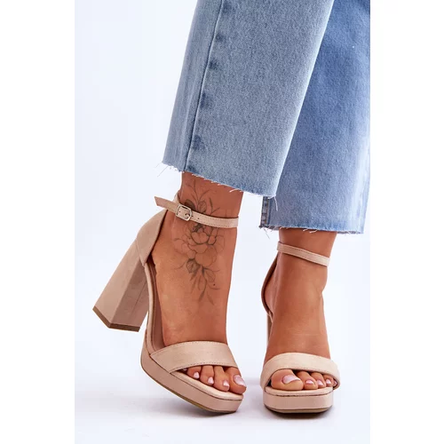 Kesi Fashionable suede sandals on a square heel Beige Merila