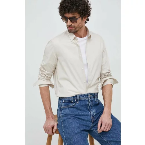 Calvin Klein Košulja za muškarce, boja: bež, slim, s klasičnim ovratnikom