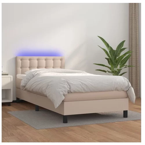  Box spring postelja z vzmetnico LED kapučino 90x200 cm