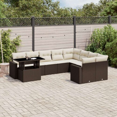 VidaXL 10-dijelni set vrtnih sofa od poliratana s jastucima smeđi Slike