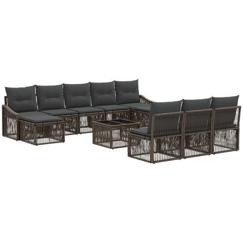 vidaXL Vrtna sedežna garnitura 11 pcs Siva poli ratan - - Siva - 84.452 - 55 x 55 x 37 cm - 2025--Uvoz_3 Cene