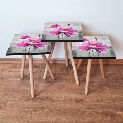 Hanah home 3Shp298 - grey greypinkpurpleyellow nesting table (3 pieces) Cene