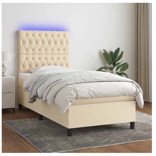  Box spring postelja z vzmetnico LED krem 90x200 cm blago Cene