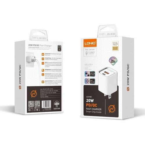  Kucni punjac LDNIO A2318C PD + QC3.0 20W (USB-A + USB-C) kabal USB-C - lightning Cene