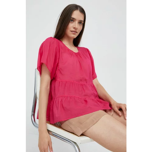Sisley Pamučna majica za žene, boja: ružičasta, glatka