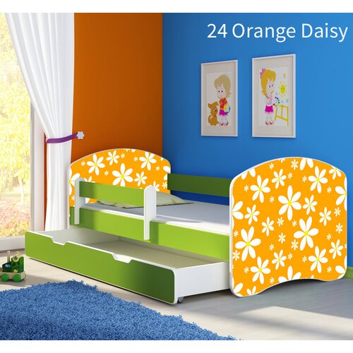  Otro&scaron;ka postelja ACMA z motivom, stranska zelena + predal 180x80 cm 24 Orange Daisy Cene