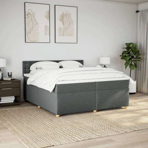 VidaXL Krevet s oprugama i madracem tamnosivi 200 x 200 cm od tkanine Slike