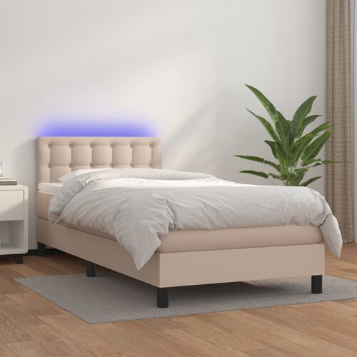  Krevet box spring madrac LED cappuccino 100x200cm umjetna koža Cene