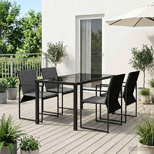  Vrtni set za objed 5 pcs Crna i antracit 140 x 70 x 73 cm - Stol 140 cm +4x stolica Cijene