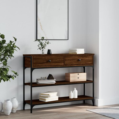  The Living Store Konzolna mizica rjav hrast 100x25x75 cm inženirski les - Konzolna Mizica, (21444772) Slike