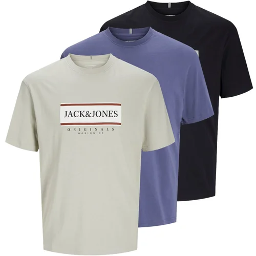 Jack & Jones Majica 'FREDERIKSBERG' morsko plava / bež siva / crna / bijela