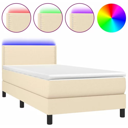 vidaXL Box spring postelja z vzmetnico LED krem 80x200 cm blago, (20723905)
